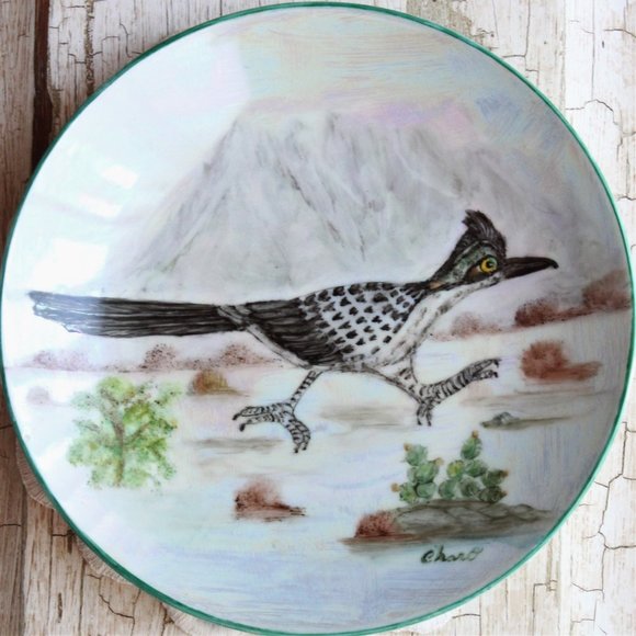 Road Runner Plate Decorative Hand Painted Artist Signed Charo SW Decor 6.5 Inch - Picture 3 of 6